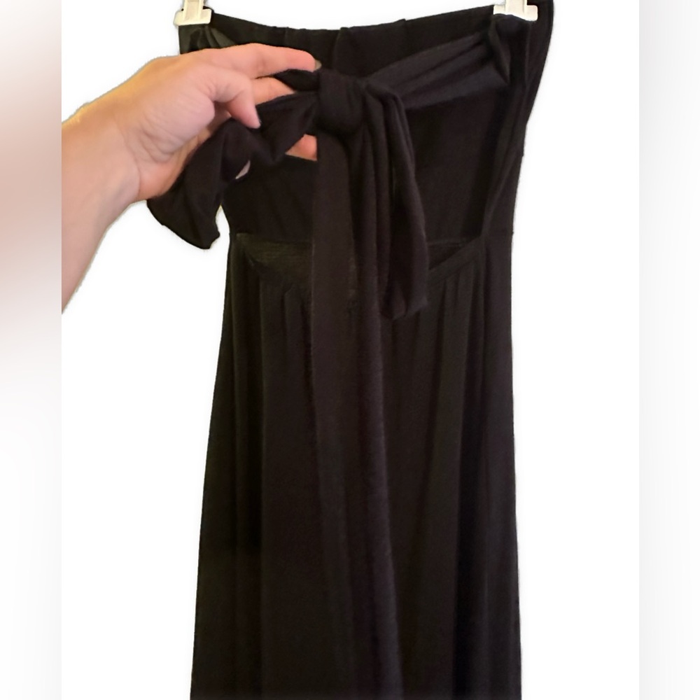 Alexis by Tal Sheyn Couture Strapless Black Maxi Dress A-Line Long Tie Dress USA